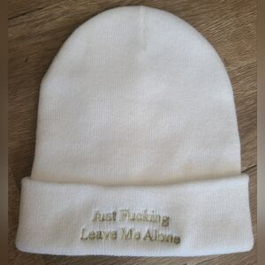 Just F_cking Leave Me Alone Embroidered White Beanie